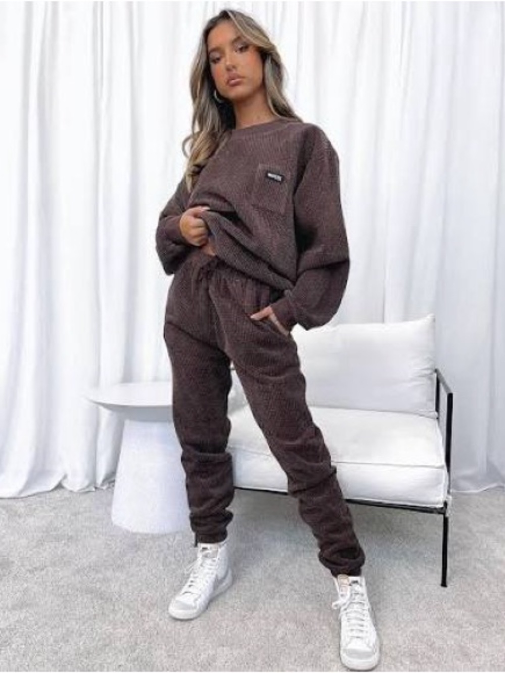 White Fox Cozy Ribbed Joggers - Brown